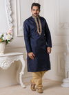 Navy Blue Colour Fancy Latest Designer Party And Function Wear Traditional Mysore Silk Kurta Churidar Pajama Redymade Collection Swaroop-1-4